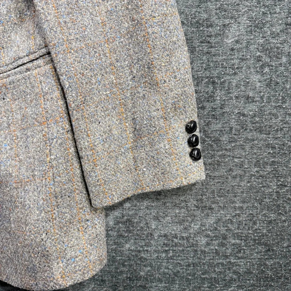 Hardwick Clothes Mens Grey Wool Tweed Windowpane Blazer Sport Coat Made in USA